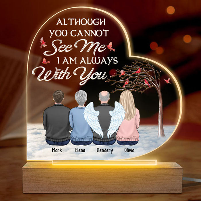 Même si tu ne peux pas me voir, je suis toujours avec toi - Lumière LED 3D personnalisée en forme de cœur - Cadeau de condoléances, cadeau pour les membres de la famille