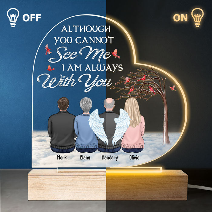 Même si tu ne peux pas me voir, je suis toujours avec toi - Lumière LED 3D personnalisée en forme de cœur - Cadeau de condoléances, cadeau pour les membres de la famille