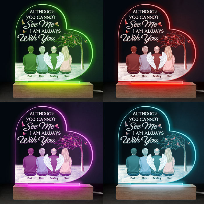 Même si tu ne peux pas me voir, je suis toujours avec toi - Lumière LED 3D personnalisée en forme de cœur - Cadeau de condoléances, cadeau pour les membres de la famille