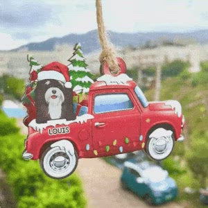 Plein d'amour - Joyeux Noël pour chiens et chats - Décoration de Noël en bois personnalisée en forme de voiture