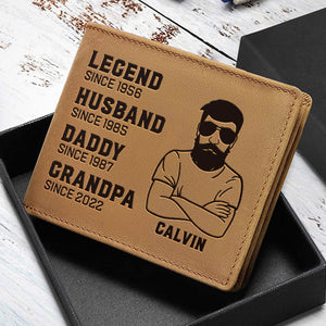 Légende, Mari, Papa - Portefeuille à deux volets personnalisé - Cadeau pour papa, grand-père