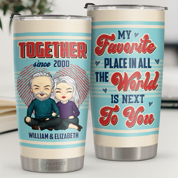 À côté de toi depuis un an - Gobelet personnalisé - Cadeau pour couple, mari, femme, anniversaire, fiançailles, mariage, cadeau de mariage