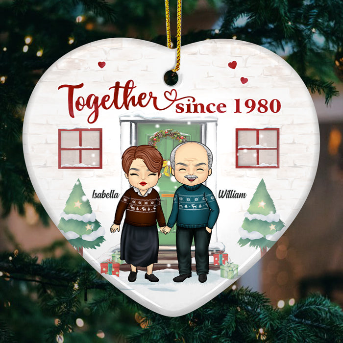 Noël ensemble depuis - Décoration de Noël personnalisée en céramique en forme de cœur - Cadeau pour couple, mari et femme, anniversaire, fiançailles, mariage, cadeau de mariage, cadeau de Noël