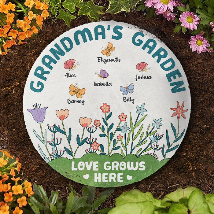 Le jardin de grand-mère où l'amour pousse - Pierre de jardin personnalisée - Cadeau pour grand-mère et grands-parents