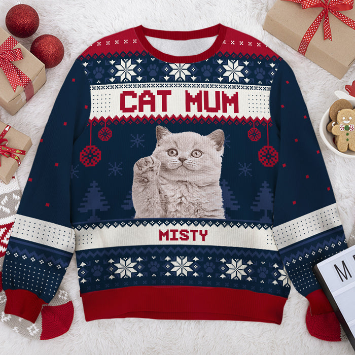 Je suis une maman chat - Sweat-shirt de Noël unisexe personnalisé, sweat-shirt en laine, sweat-shirt imprimé intégral - Télécharger une image, cadeau pour les amoureux des animaux, cadeau de Noël