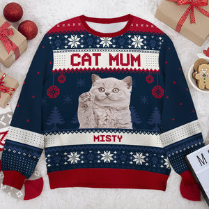 Je suis une maman chat - Sweat-shirt de Noël unisexe personnalisé, sweat-shirt en laine, sweat-shirt imprimé intégral - Télécharger une image, cadeau pour les amoureux des animaux, cadeau de Noël
