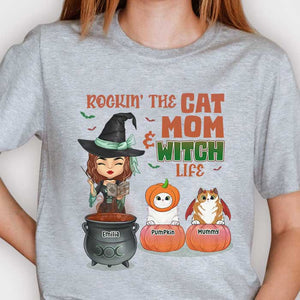 Rockin' The Cat Mom And Witch Life - Personalized Unisex T-Shirt, Hoodie, Sweatshirt - Gift For Witches, Gift For Pet Lovers, Halloween Gift