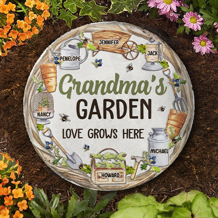 Grandma's Garden Love Grows Here - Personalized Garden Stone - Gift For Grandma, Grandparents