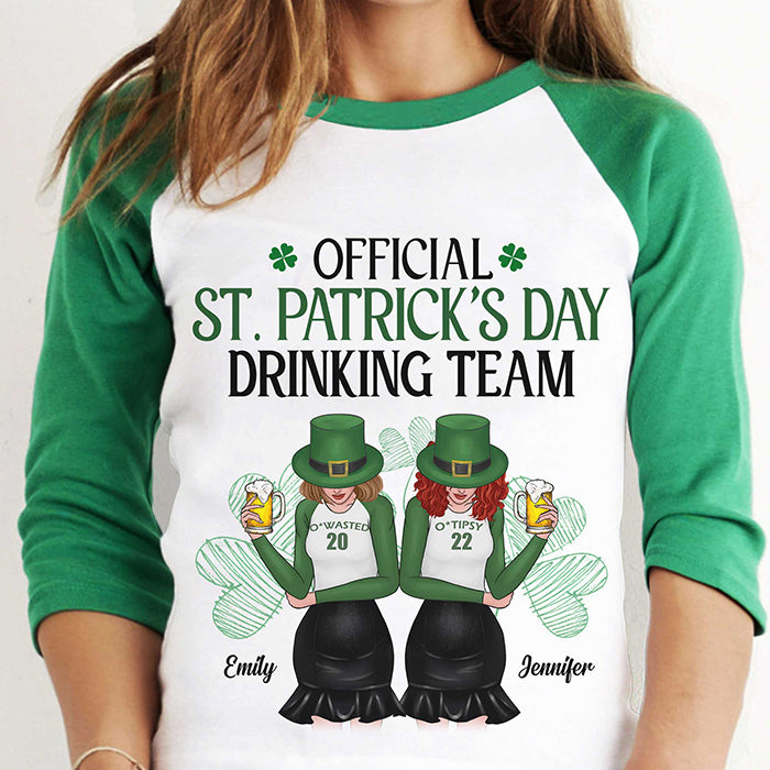 Official St. Patrick's Day Drinking Team - Gift For Besties, Personalized St. Patrick's Day Unisex Raglan Shirt.
