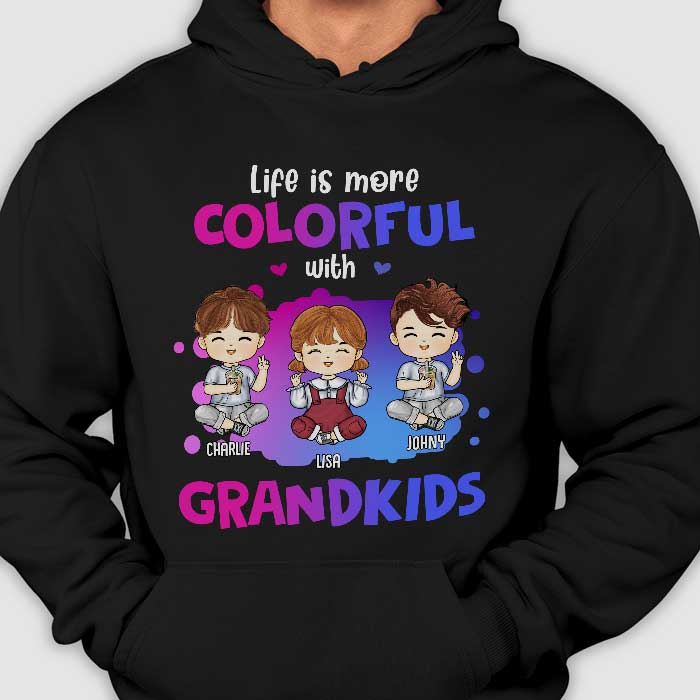 La vie est plus colorée avec ses petits-enfants - Cadeau pour grands-parents, t-shirt unisexe personnalisé, sweat à capuche