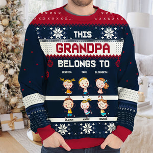 Cette grand-mère appartient à ces enfants géniaux - Sweat-shirt moche personnalisé pour la famille - Pull en laine unisexe - Cadeau de Noël pour grand-mère et grands-parents