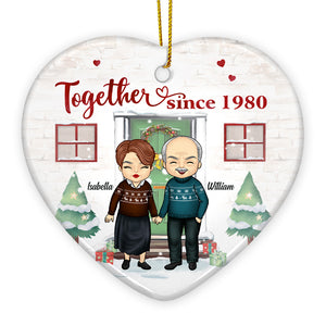 Noël ensemble depuis - Décoration de Noël personnalisée en céramique en forme de cœur - Cadeau pour couple, mari et femme, anniversaire, fiançailles, mariage, cadeau de mariage, cadeau de Noël