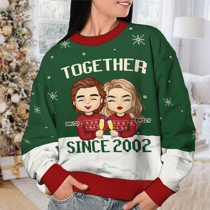 Ensemble depuis - Sweat-shirt de Noël unisexe personnalisé en laine, imprimé intégral - Cadeau pour couple, mari et femme, anniversaire, fiançailles, mariage, cadeau de mariage, cadeau de Noël