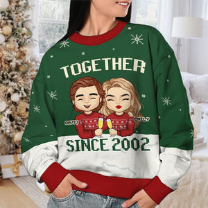 Ensemble depuis - Sweat-shirt de Noël unisexe personnalisé en laine, imprimé intégral - Cadeau pour couple, mari et femme, anniversaire, fiançailles, mariage, cadeau de mariage, cadeau de Noël
