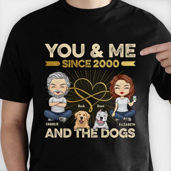 Toi, moi et les chiens - T-shirt unisexe personnalisé, sweat à capuche, sweat-shirt - Cadeau pour couple, mari, femme, anniversaire, fiançailles, mariage, cadeau de mariage