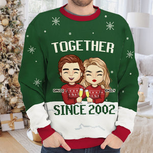 Ensemble depuis - Sweat-shirt de Noël unisexe personnalisé en laine, imprimé intégral - Cadeau pour couple, mari et femme, anniversaire, fiançailles, mariage, cadeau de mariage, cadeau de Noël
