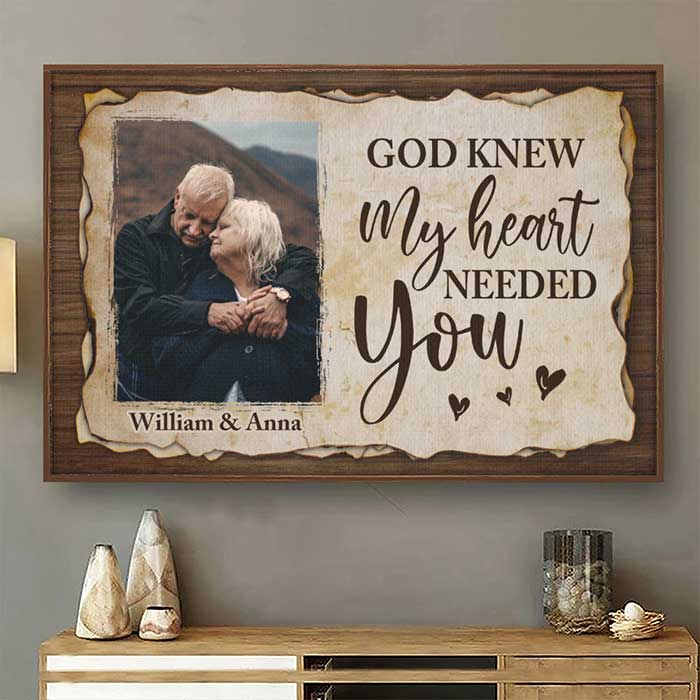God Knew My Heart Needed You - Upload Image, Gift For Couples - Personalized Horizontal Poster.