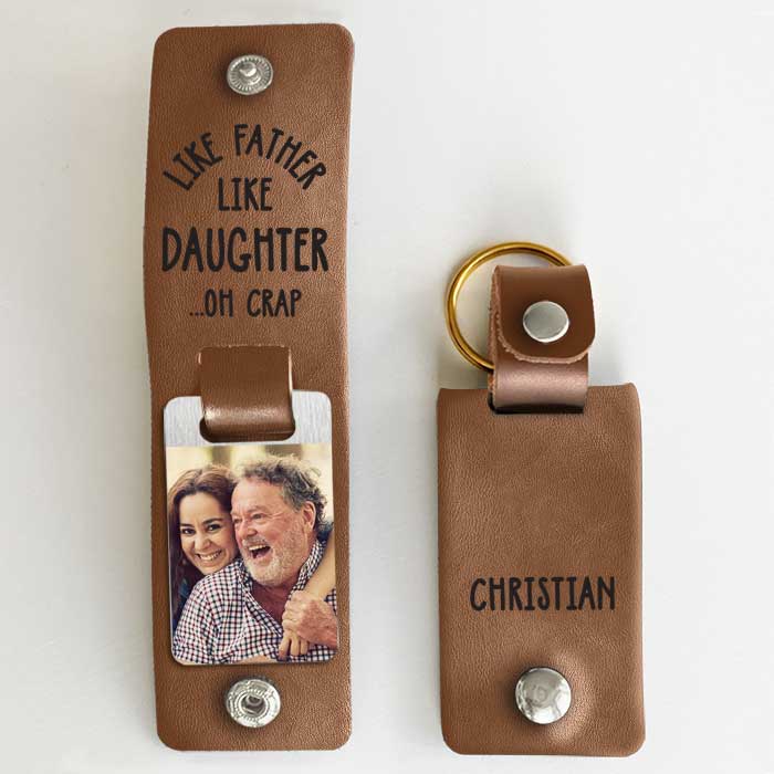 Tel père, telle fille - Porte-clés personnalisé en cuir PU - Télécharger une image, cadeau pour papa