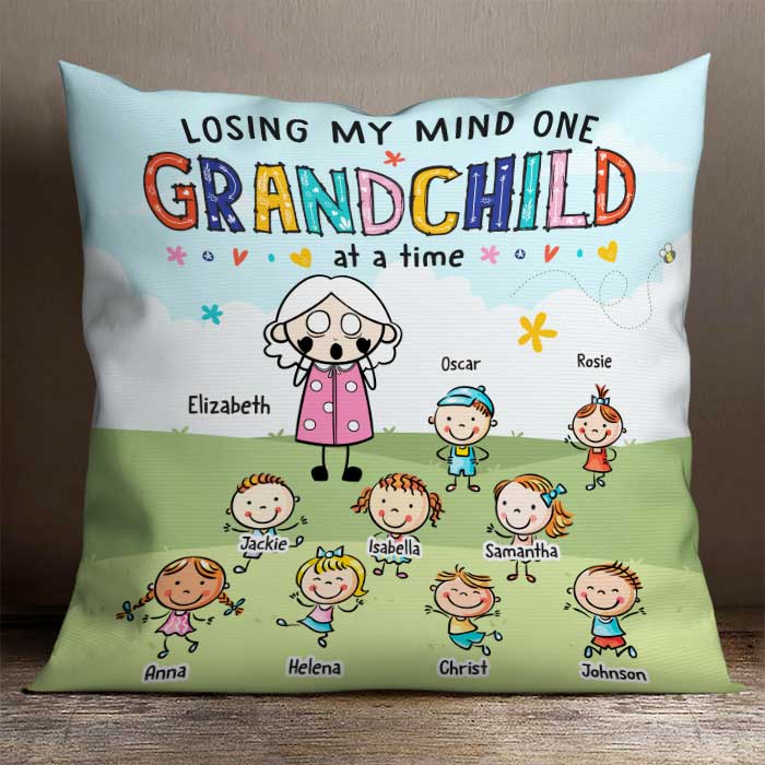 Je perds la tête, un petit-enfant à la fois - Cadeau pour grand-mère, oreiller personnalisé (coussin inclus)