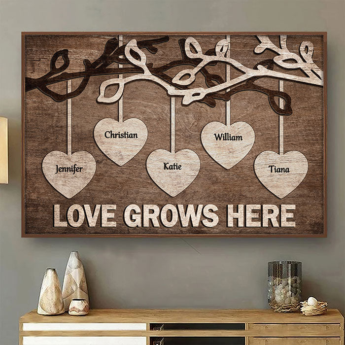 L'amour grandit ici - Affiche horizontale personnalisée - Cadeau pour les grands-parents