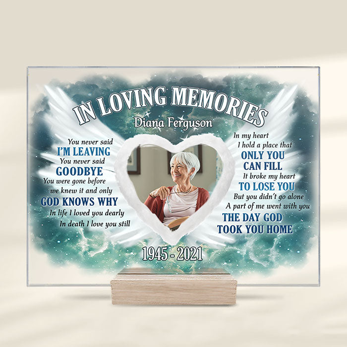 Le jour où Dieu vous a ramené à la maison - Plaque acrylique personnalisée - Télécharger une image, un cadeau commémoratif ou un cadeau de condoléances