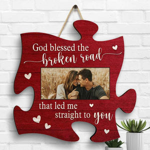 Que Dieu bénisse la route brisée qui m'a conduit droit à toi - Télécharger une image, cadeau pour couple, mari et femme, panneau en bois personnalisé