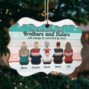 Brothers & Sisters Will Always Connect By Heart - Personalized Custom Benelux Shaped Wood Christmas Ornament - Gift For Siblings, Christmas Gift