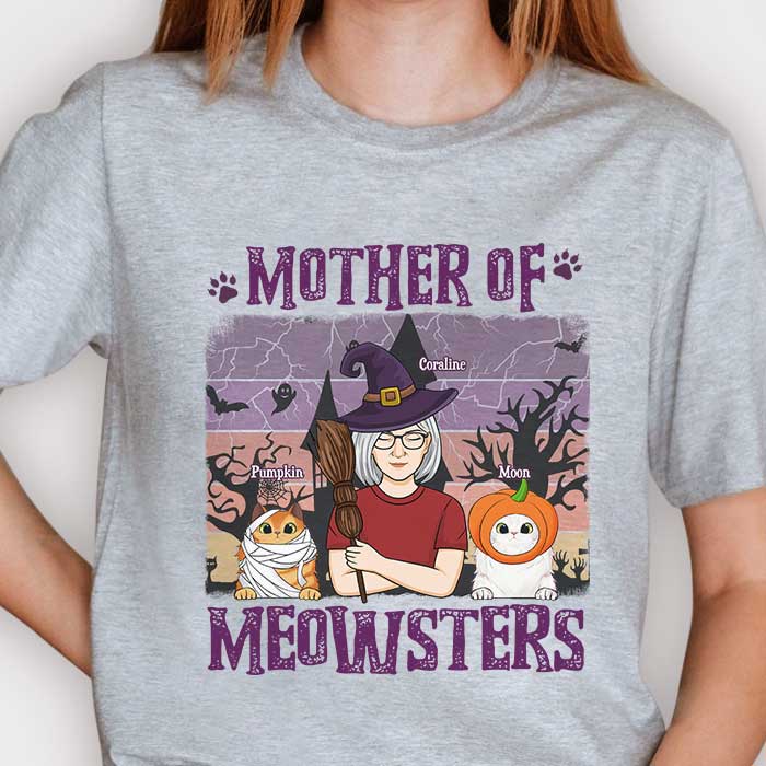 Mother Of Meowsters - T-shirt unisexe personnalisé, sweat à capuche, sweat-shirt - Cadeau pour les amoureux des animaux, cadeau d'Halloween