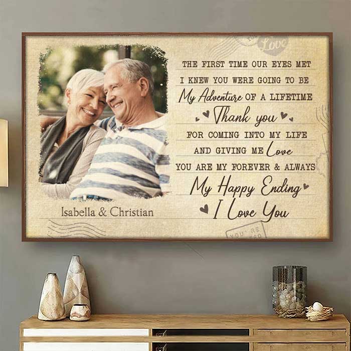 You Are My Happy Ending - Upload Image, Gift For Couples - Personalized Horizontal Poster.