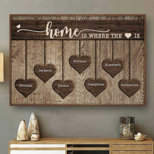 La maison est là où se trouve le cœur - Affiche horizontale personnalisée - Cadeau pour couple, mari et femme