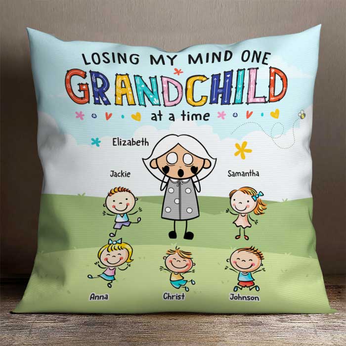 Je perds la tête, un petit-enfant à la fois - Cadeau pour grand-mère, oreiller personnalisé (coussin inclus)