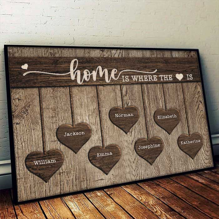 La maison est là où se trouve le cœur - Affiche horizontale personnalisée - Cadeau pour couple, mari et femme
