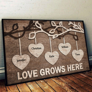 L'amour grandit ici - Affiche horizontale personnalisée - Cadeau pour les grands-parents