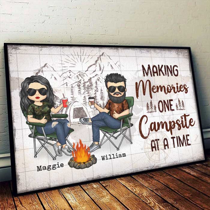 Making Memories One Campsite At A Time - Gift For Camping Couples, Personalized Horizontal Poster.