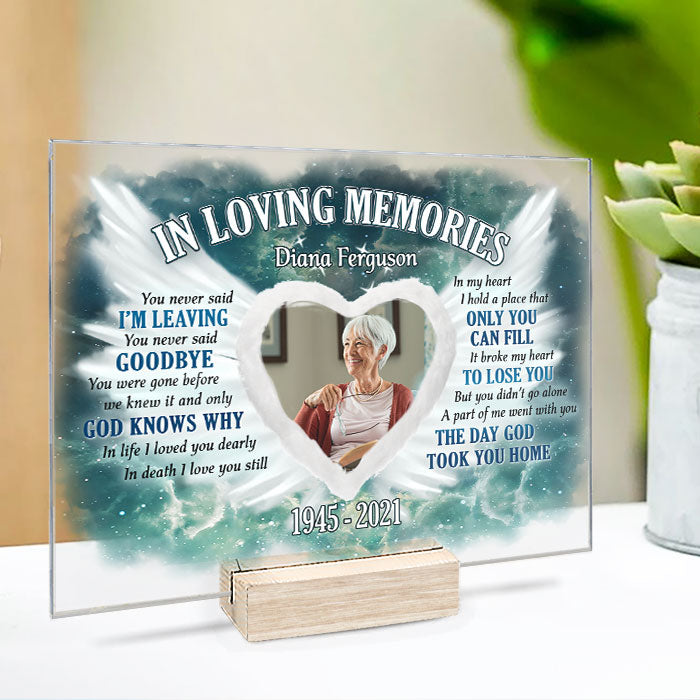 Le jour où Dieu vous a ramené à la maison - Plaque acrylique personnalisée - Télécharger une image, un cadeau commémoratif ou un cadeau de condoléances