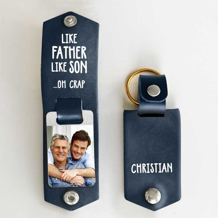 Tel père, telle fille - Porte-clés personnalisé en cuir PU - Télécharger une image, cadeau pour papa