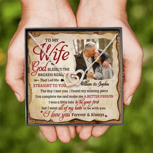 I Love You Forever & Always - Upload Image, Gift For Couples - Personalized Interlocking Hearts Necklace.