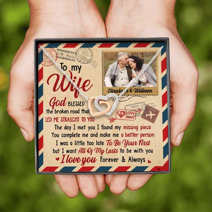 You're My Missing Piece - Upload Image, Gift For Couples - Personalized Interlocking Hearts Necklace.
