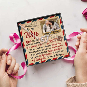You're My Missing Piece - Upload Image, Gift For Couples - Personalized Interlocking Hearts Necklace.