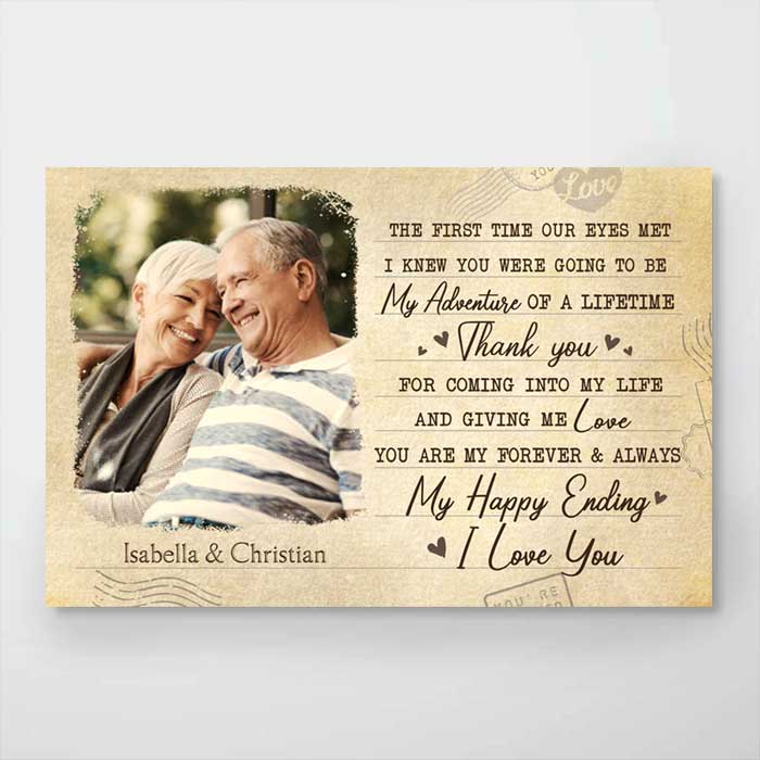 You Are My Happy Ending - Upload Image, Gift For Couples - Personalized Horizontal Poster.