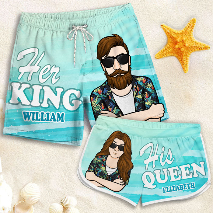 Son Roi et Sa Reine - Short de plage personnalisé pour couple - Cadeau pour couple, mari et femme