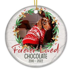 Aimé pour toujours, à la douce mémoire de votre bien-aimé - Décoration de Noël ronde en céramique personnalisée - Télécharger une image, cadeau commémoratif, cadeau de condoléances, cadeau pour les amoureux des animaux, cadeau de Noël