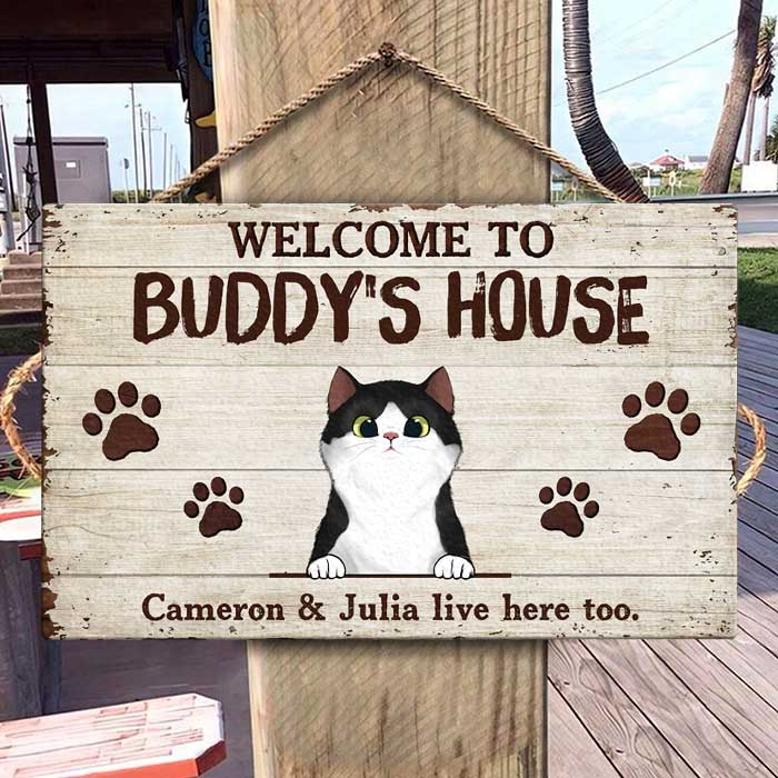 Welcome To The Cats' House - Funny Personalized Cat Rectangle Sign.