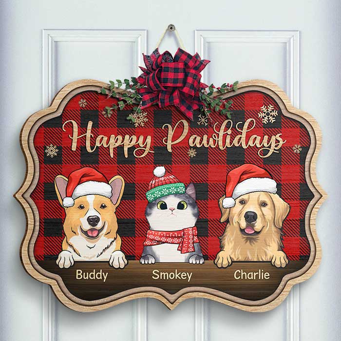 Happy Pawlidays - Christmas Is Coming - Personalized Shaped Door Sign.