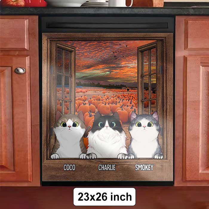 Fall Scenery Cats By The Window - Personalized Dishwasher Cover.