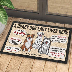 Une folle aux chiens vit ici - Cadeau pour maman de chien, tapis décoratif personnalisé