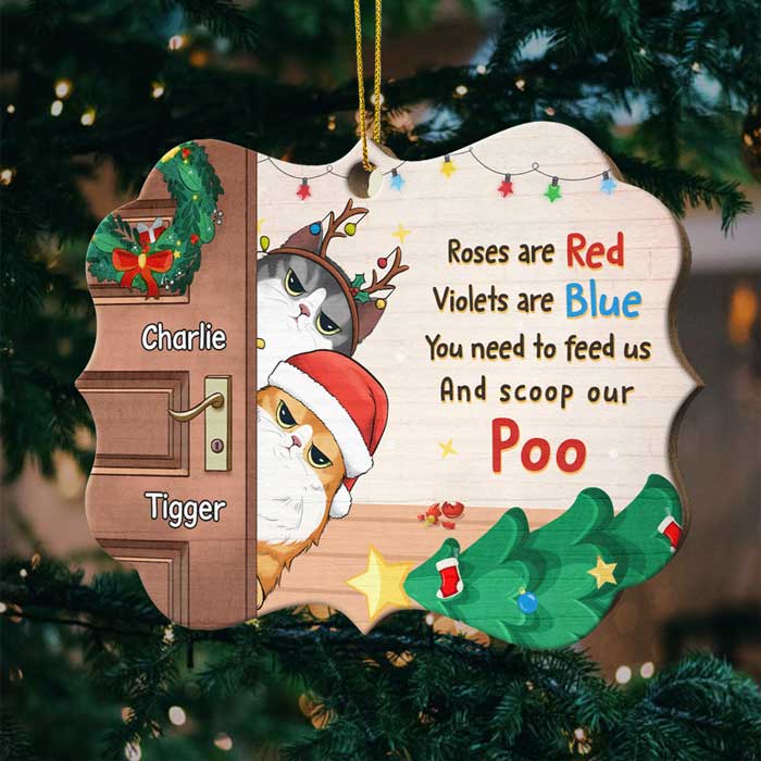 Naughty Cats Behind The Door - Personalized Shaped Ornament.