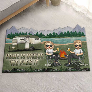 La maison est là où nous la garons - Tapis décoratif personnalisé - Cadeau pour les couples, cadeau pour les amateurs de camping 