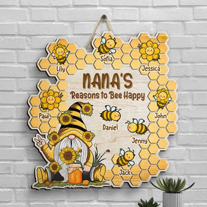 Grandma Bee Happy - Panneau en bois personnalisé - Cadeau pour grand-mère et grands-parents