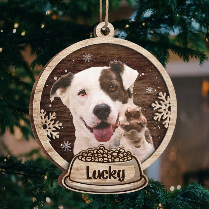 Joyeux Noël ! Boule à neige personnalisée en bois avec photo. Téléchargez une image. Cadeau pour les amoureux des animaux. Cadeau de Noël.